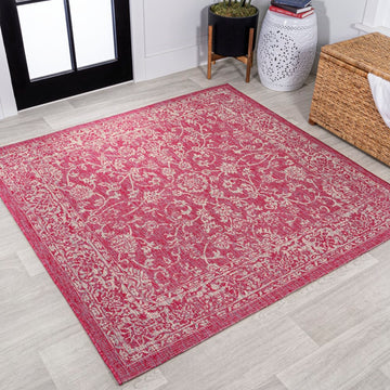Tela Bohemian Textured Weave Floral Indoor/outdoor Square Rug
